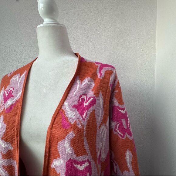 Soft Surroundings Cardigan Leslie Pink Orange Floral Casual Flowy Sweater Size M - Picture 3 of 15